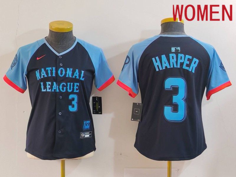 Women Philadelphia Phillies #3 Harper Blue All star 2024 Nike MLB Jersey style 5